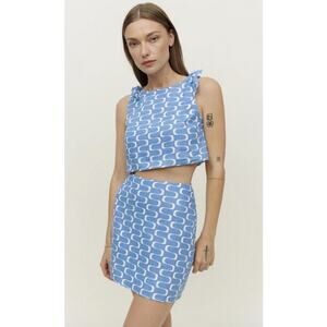 NWT Reformation Farley 100% Linen Two Piece Set Size 2 Blue Poloside Summer